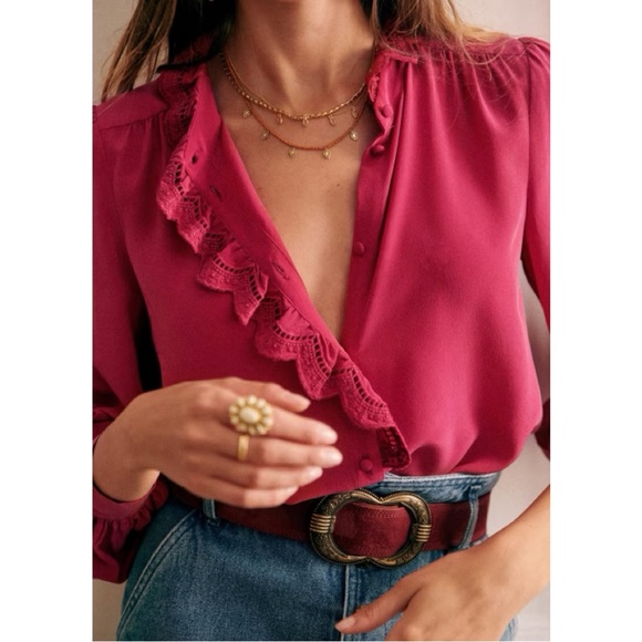 NWT Sézane Silk Blouse in Magenta size 6 - Picture 3 of 6